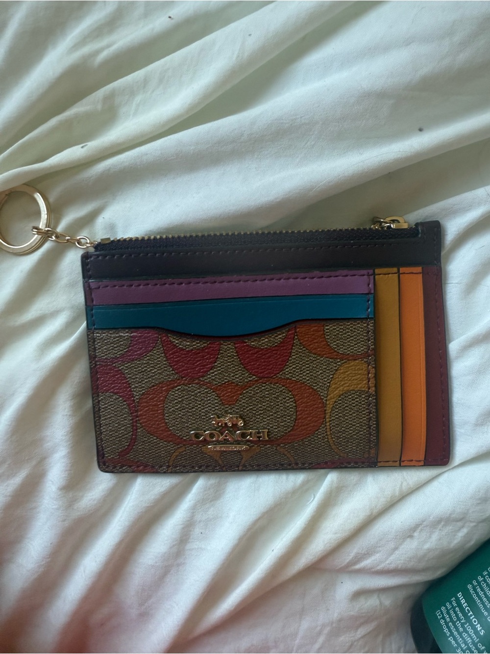 Coach Multicolor Signature Card Holder with Gold Logo